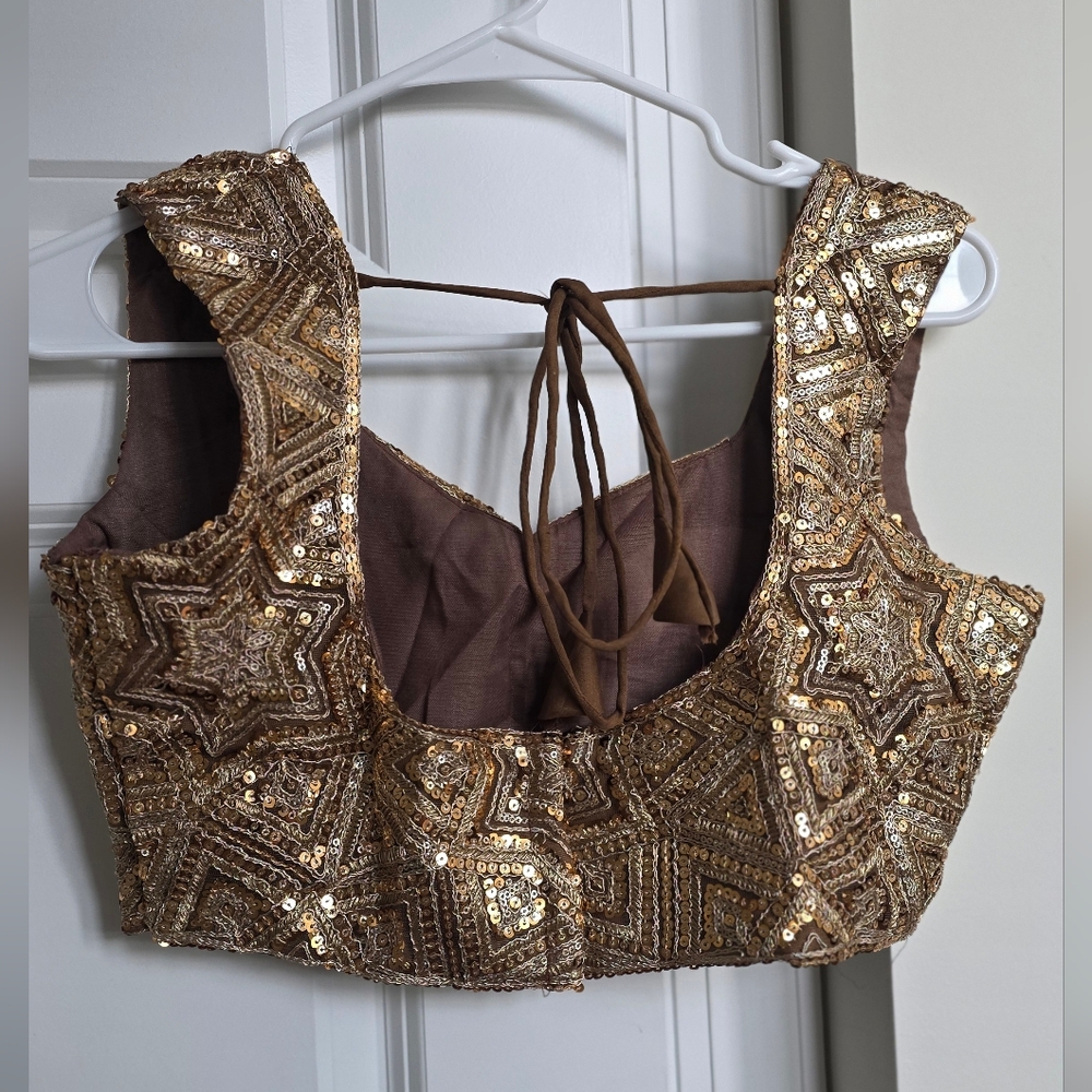 Golden Brown Net Embroidered Lehenga Choli - Picture 11 of 13
